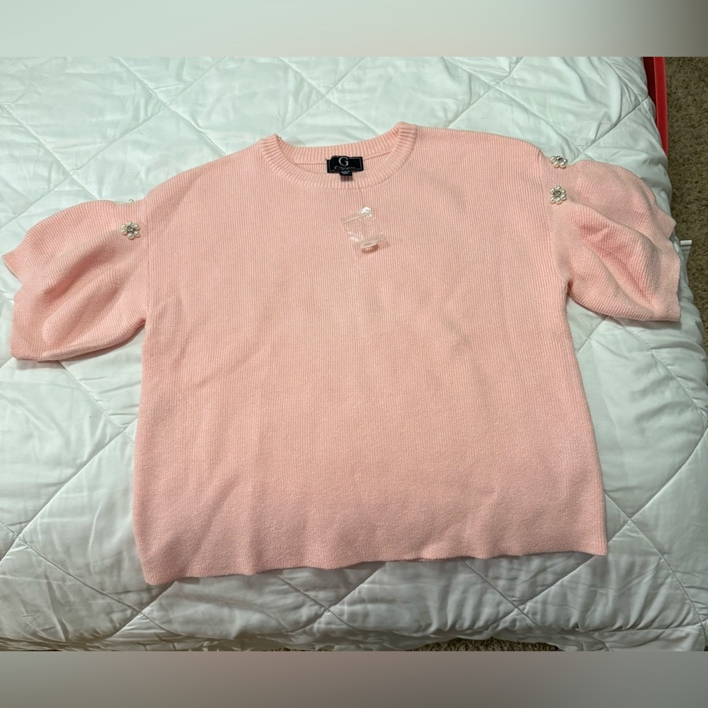 G by Giuliana Pink Sweater with Embellished Shoulders